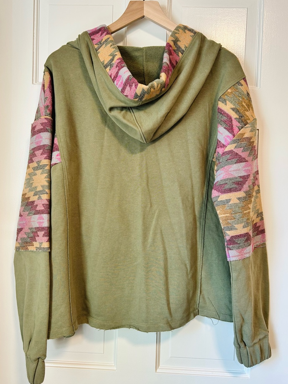 NWT BKE Deep Lichen Green Southwestern Pieced Full Zip Hoodie M - Picture 6 of 8